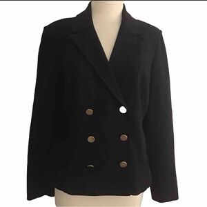 Roz & Ali Black Stretch Coastal Grandpa Gold Button Double Breasted Blazer  L